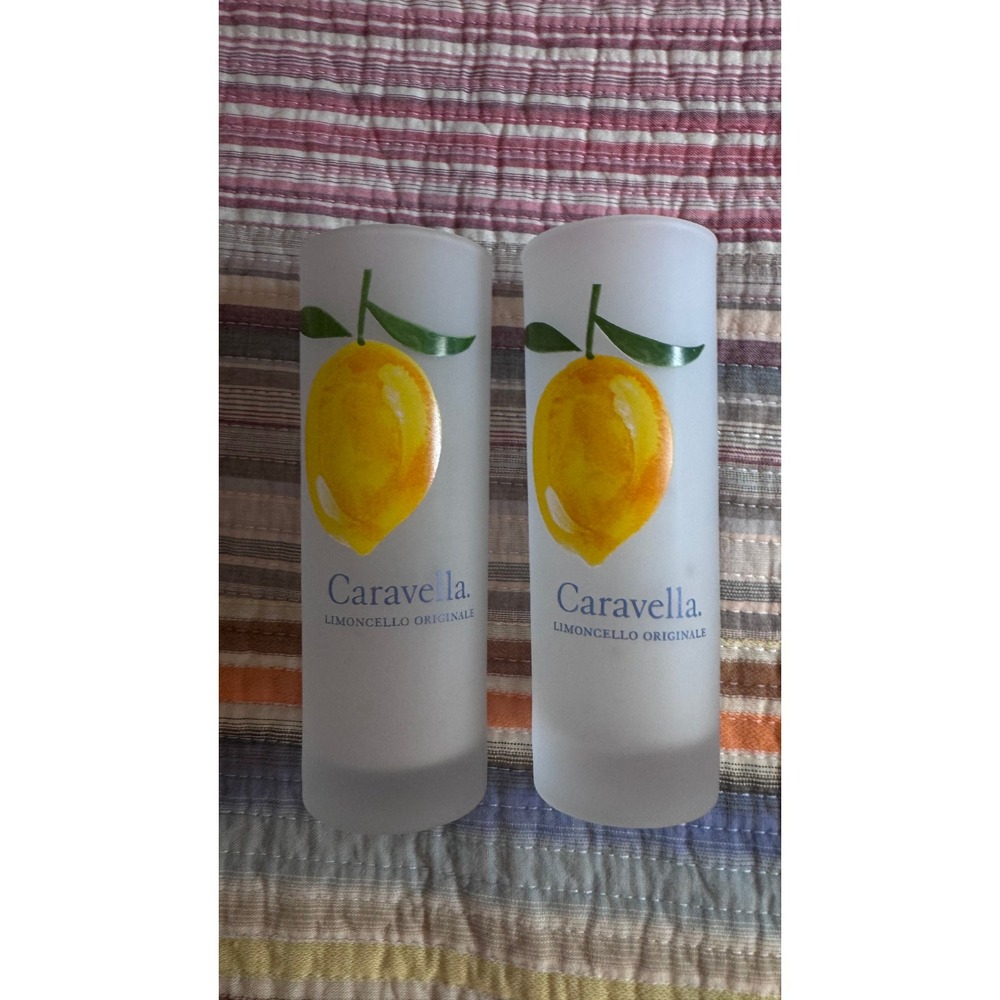 Caravella Limoncello Originale Frosted Glass Tall Shot Glasses Set of 2 Lemon